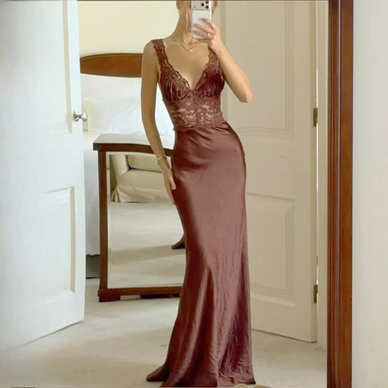 Summer Plunge Lace Dress - Women's Backless Evening Gown